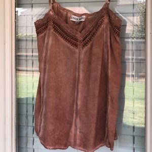 Boho earthy tank with lace